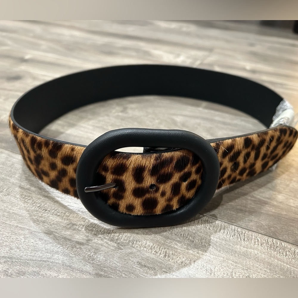 Rebecca Minkoff Women Leather Belt Black/Leopard